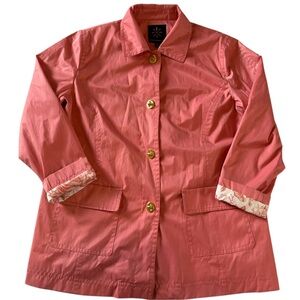 Isaac Mizrahi Live Coral Utility Jacket Floral Lined Gold Button L